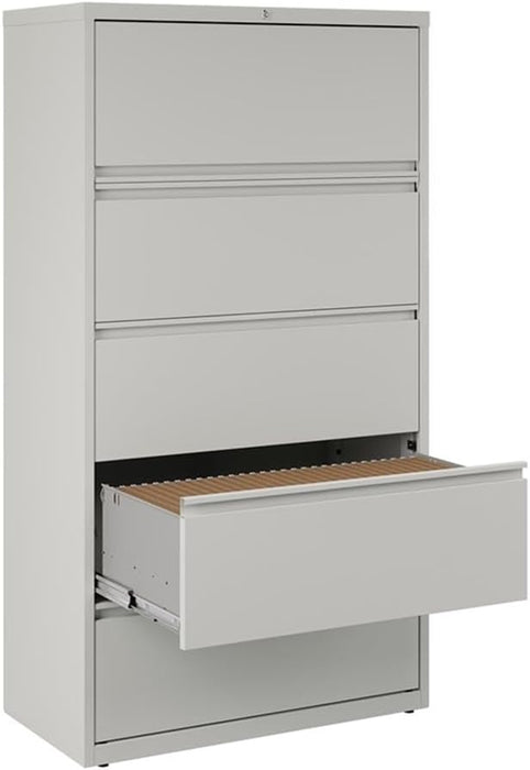 Hirsh 36 in W 5 Drawer Lateral File Cabinet, Light Gray, A4/Legal/Letter 17640-1 Each