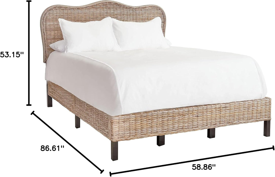 Home Collection Daejon Coastal Rattan Legs Camelback Headboard Full Size Bed BED8001A-F, Grey/Espresso