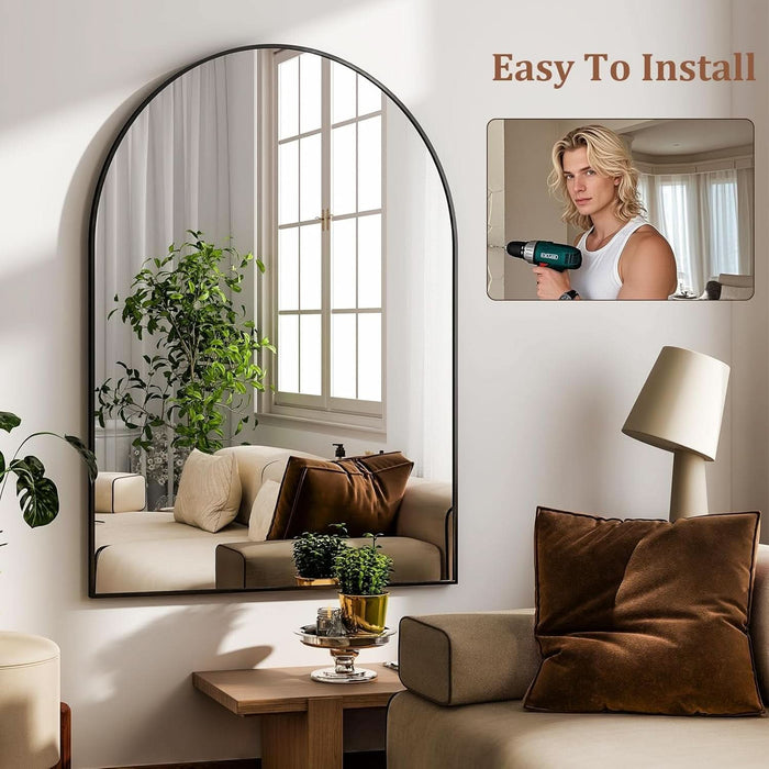 Arched Wall Mirror 24"X36" – Black Metal Frame Vanity Mirrors for Bedroom, Entryway, Living Room Decor