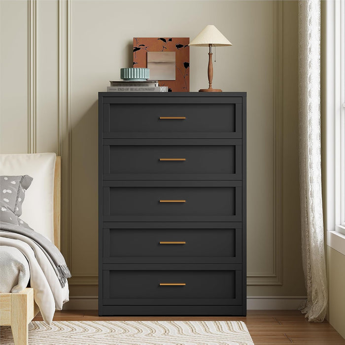 5 Drawer Metal Dresser, Heavy Duty Steel Storage Dresser with Smooth Glide Drawers,Anti-Tip Safety Metal Chest of Drawers for Entryway, Bedroom, Modern Industrial Style,Black