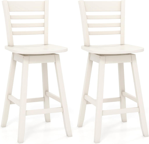 Wood Bar Stools Set of 2, 24.5" Swivel Counter Height Bar Stools with Slatted Hollow Back & Ergonomic Contoured Seat, Footrest, Farmhouse Wooden Barstools for Kitchen Island, Bar, Cafe, White