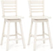Wood Bar Stools Set of 2, 24.5" Swivel Counter Height Bar Stools with Slatted Hollow Back & Ergonomic Contoured Seat, Footrest, Farmhouse Wooden Barstools for Kitchen Island, Bar, Cafe, White