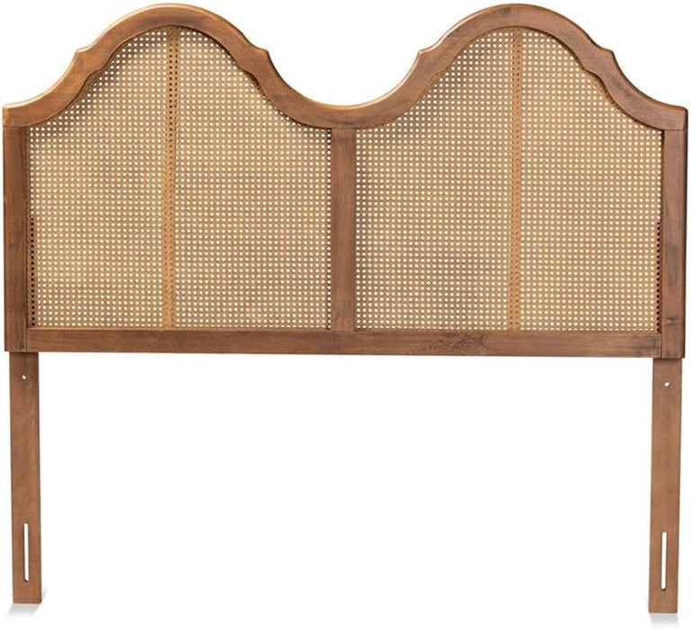 Modern Rattan Queen Size Arched Headboard in Walnut
