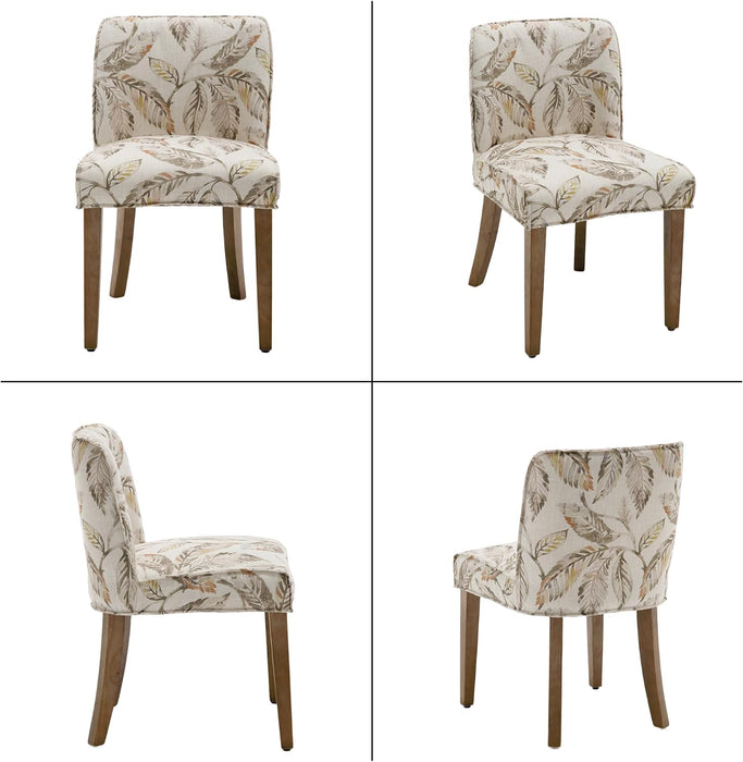 Upholstered Parsons Chair Set of 2, Linen Fabric Floral Patterned Dining Chairs with Walnut Wood Leg Cushioned Back Modern Rustic Side Chairs for Living Room/Kitchen/Dining/Restaurant