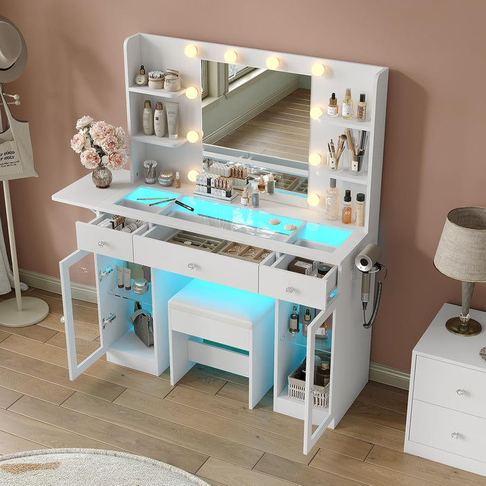 White Makeup Vanity DeskStation With RGB Illumination