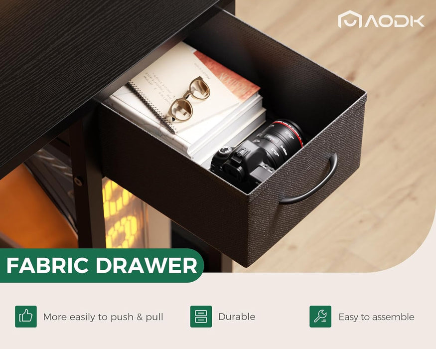 Gaming Desk with LED Lights & Power Outlet, 40 Inch Computer Desk with Drawer, Reversible Desk with Adjustable Monitor Shelf & Headphone Hook for Home Office, Black