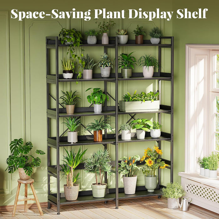 6 Tier Bookshelf with 12 Open Shelves and Raised Baffle, Black