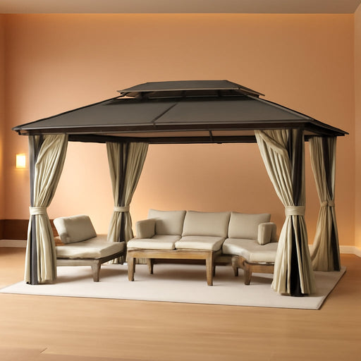 12x14ft Gray Hardtop Gazebo UVProtected Patio Outdoor