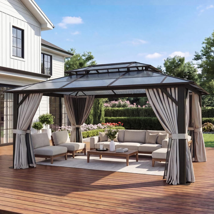12x14ft Gray Hardtop Gazebo UVProtected Patio Outdoor