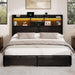 Queen Storage Bed Frame with 6 Drawers, USB Charging Station, No Noise, No Box Spring Required, Vintage Black Headboard Platform Bed
