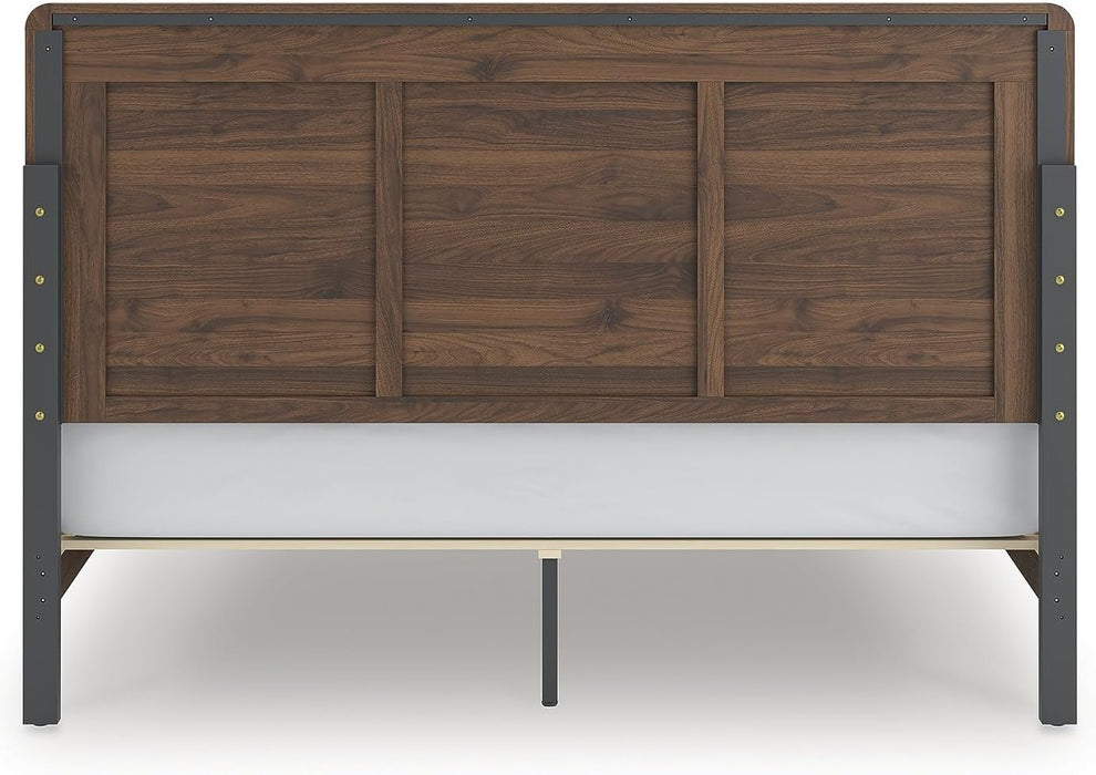 Signature Design by Ashley Hollinaze Contemporary Panel Platform Bed with LED Lighting, Foundation or Box Spring Not Needed, King, Dark Brown