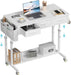 White Portable Rolling Computer Desk - 40 Inch Adjustable Mobile Standing Teacher Desks with 3 Fabric Drawers on Wheels, Couch Sofa Side Laptop Stand up Table with Storage for Home Office, White