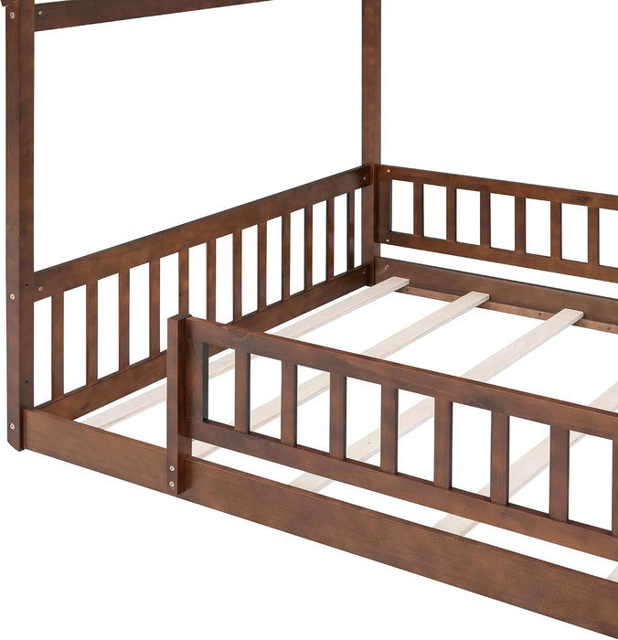 Full Size Montessori Playhouse Bed Frame WalnutFinish