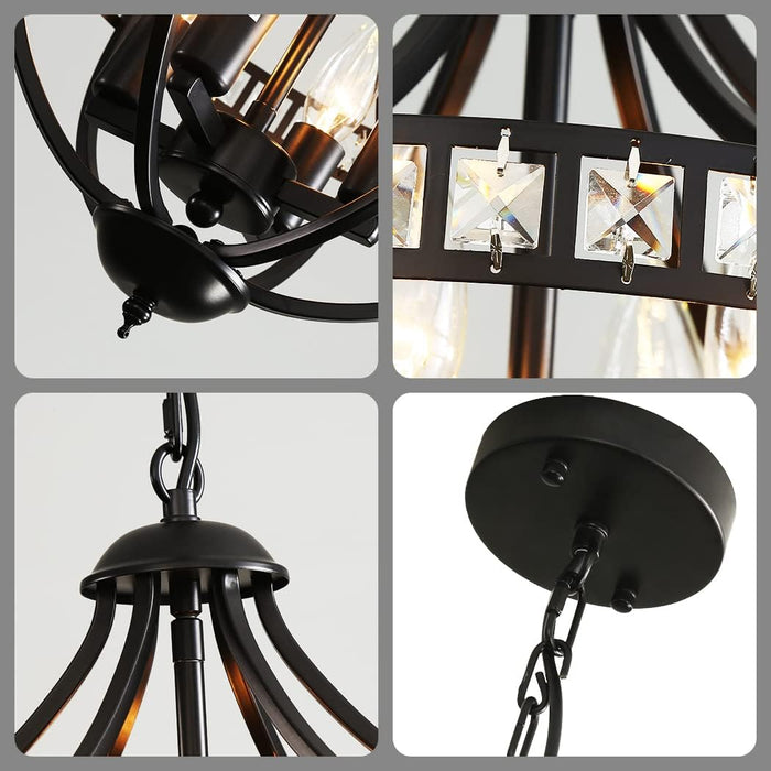 Black Crystal Chandelier 4 Light Pendant Farmhouse