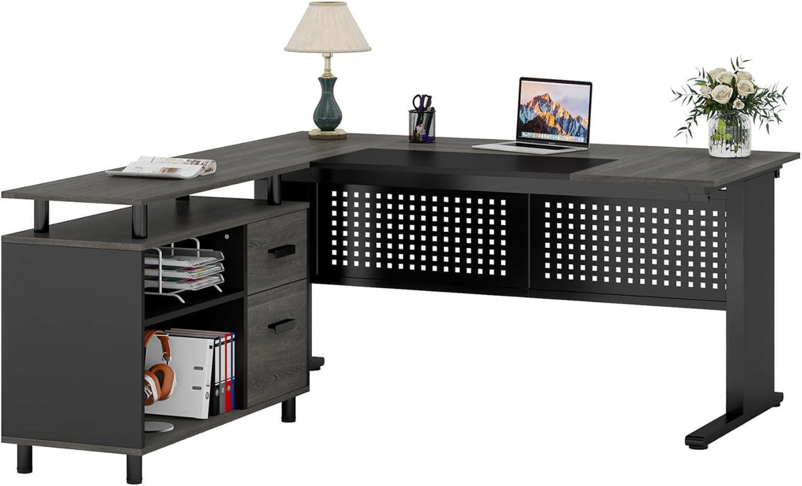 63Inch Executive Desk With Integrated Cabinet Gray