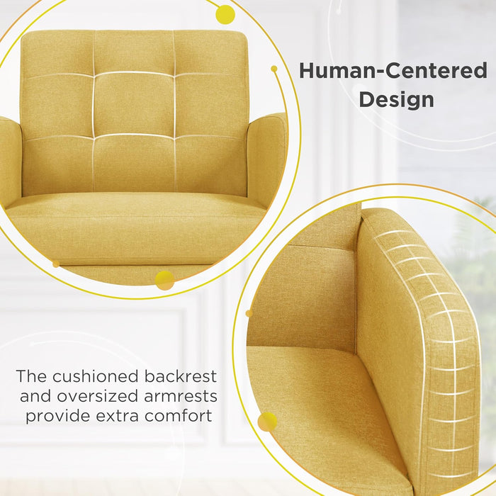 Yellow Compact Mid Century Upholstered Tufted Armchair