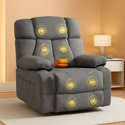 XRC3 Rocker Recliner Chair for Adults W/Massage & Heat, 360° Swivel Recliner Chair W/Cup Holders, USB Port, Manual Glider Rocking Chair for Living Room Nusery, Gray