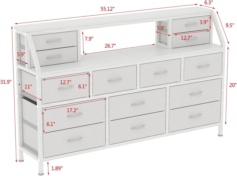 55-InchWide TV Stand Dresser 14-Drawer WhiteFinish