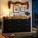 9 Drawer Dresser for Bedroom - 65” Wide Chest of Drawers with LED Light and Charging Station, Modern Large TV Stand Cabinet Organizer with Open Shelf for Living Room, Entryway, Hallway, Black