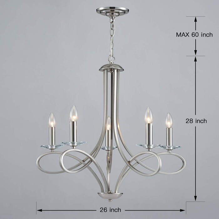 Nickel Chandelier Five Lights Seventeen Inch Height