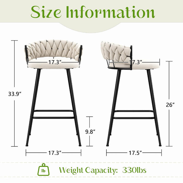 26" Velvet Bar Stools Set of 4 Counter Height Barstools Modern Bar Chair