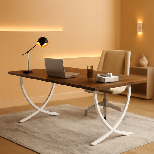 Executive Desk, 63” W X 31.5” D Large Office Desk, Modern Computer Desk Conference Table Meeting Room Table, Business Furniture for Home Office, White and Walnut