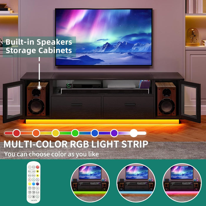 TV Stands for Living Room, Modern TV Stand for 65/70 Inch TV, LED TV Entertainment Center with Storage & Power Outlets, TV Console Cabinet, Black