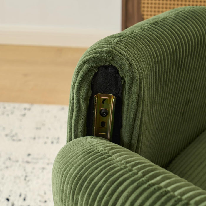30.3" Wide Modern Barrel Accent Armchair with Track Armrest, Solid Wooden Legs, Comfy Upholstered Club Chair,Round Single Home Sofa for Living Room, Bedroom, Reading Room, Corduroy Green