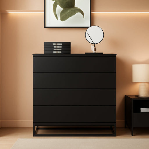 Black Modern 4-Drawer Dresser Storage Chest