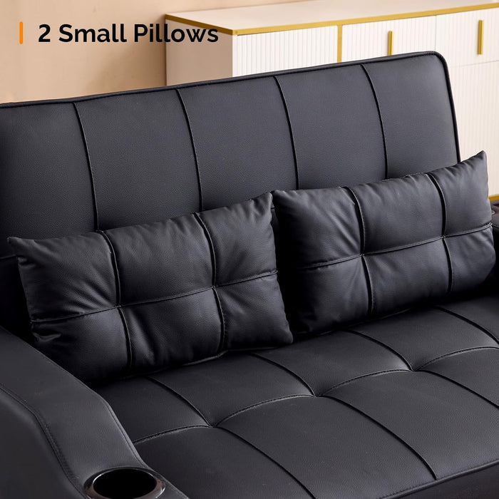 Black Leatherette Convertible Sleeper Sofa With USB