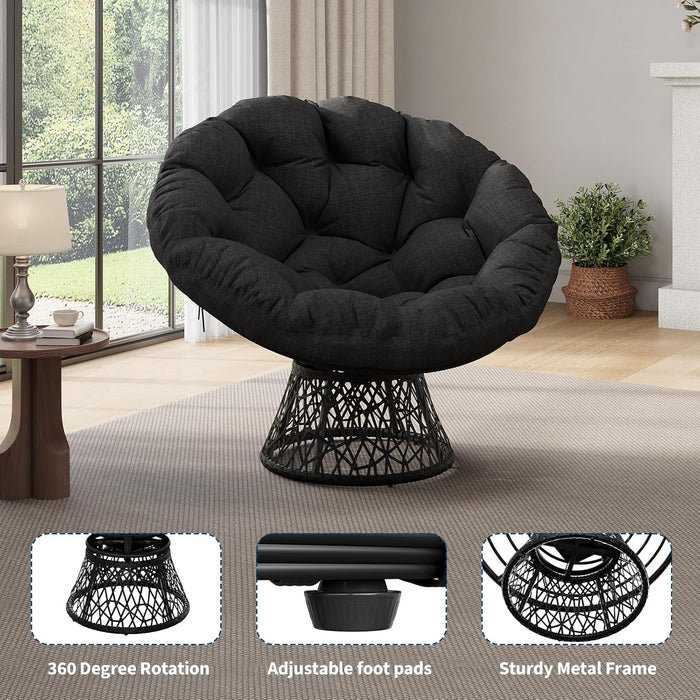 Papasan Chair 40 Inch All Black Ergonomic Comfortable