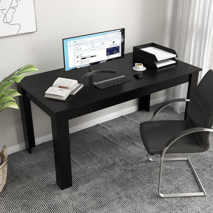 Wood Dining Table for 4-6 People, 63" Wood Rectangle Dinner Table, Modern Kitchen Table with L-Shaped Legs, 330Lbs Weight Capacity, Farmhouse Dinette Table for Dining Room, Living Room, Black