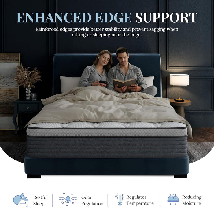 King Size Mattress, 14 Inch Hybrid King Size, Medium Feel Foam and Individual Pocket Springs, Fiberglass Free Bed Mattress, Extra Edge Support, Pressure Relief, Certipur-Us