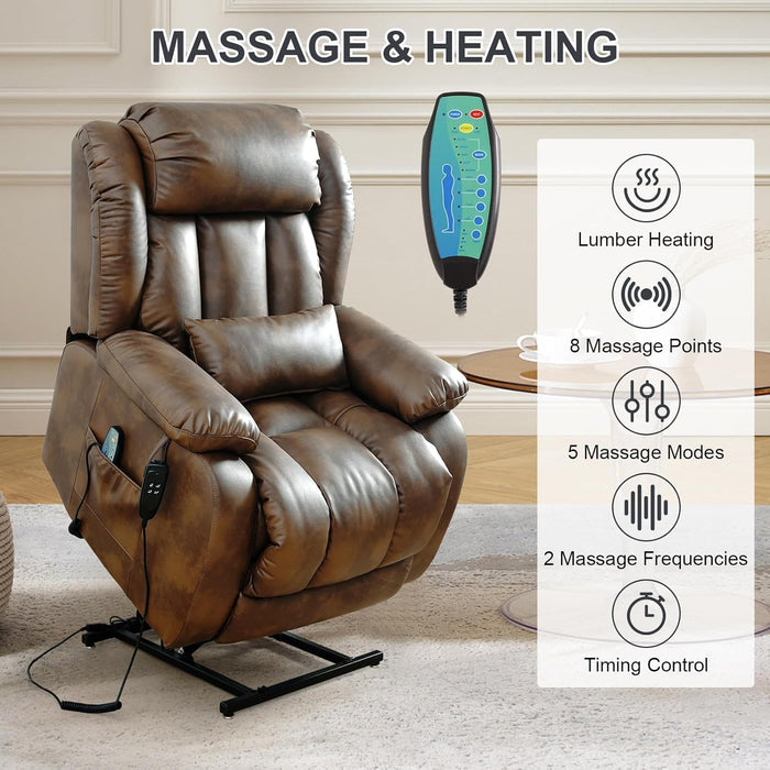 Large Genuine Leather Power Lift Recliner Chairs for Elderly