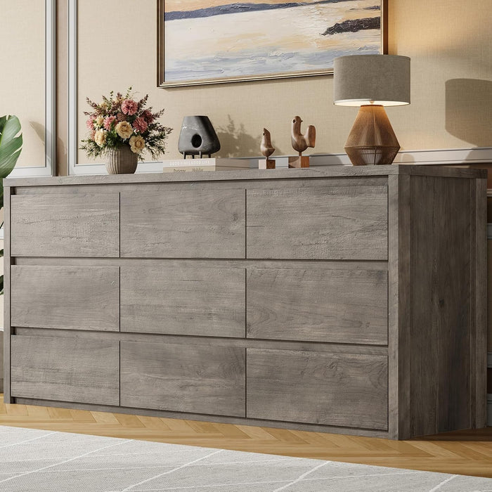 9 Drawer Dresser for Bedroom, Wide Modern Chest of Drawers, Large Wood Dresser Wooden Storage Organizer for Living Room, Hallway Entryway