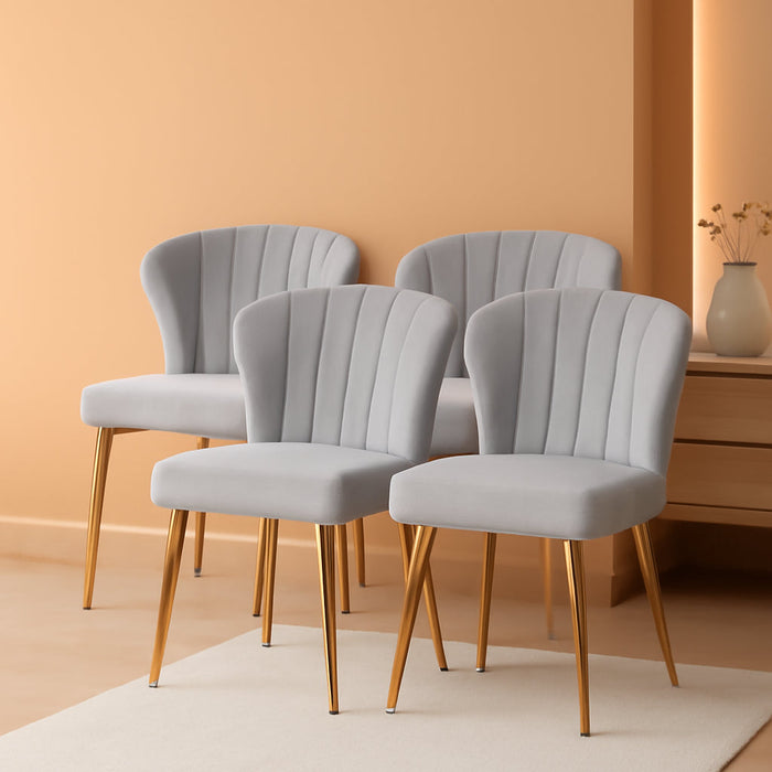 Velvet Dining Chairs Set of 4, Modern Dining Chairs with Golden Metal Legs, Tufted Upholstered Dining Chairs for Dining Room/Kitchen/Vanity, Grey