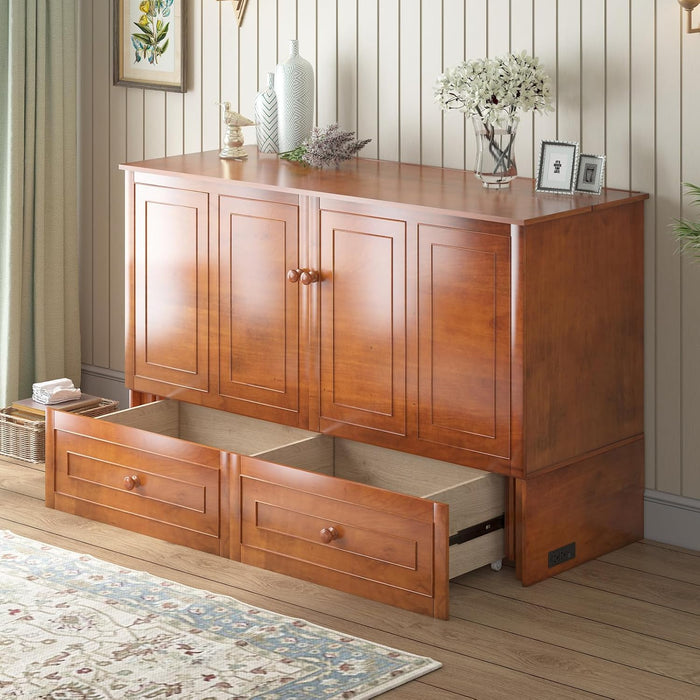 Queen Cabinet Murphy Bed With USBCharge StorageDrawers