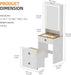 3 in 1 Small Vanity Desk with Lights and Mirror,Tall Lighted Compact Vanity with Charging Station,Makeup Vanity Set with Jewelry Armoire,Glass Top,Wheeled Stool,3 Drawers, White