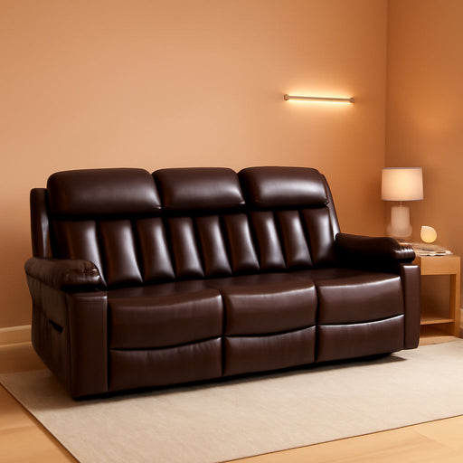 Power Reclining Sofa with Heat and Vibration,Usb Ports, Cup Holders,3-Seat Dual Recliner Sofa for Living Room 6077(Dark Brown, Reclining Sofa)