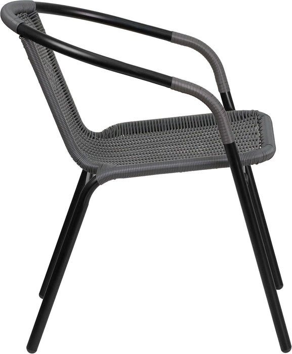 Lila Modern Rattan Indoor/Outdoor Stackable Dining Chairs, Stacking Rattan Bistro Chairs for Patio or Restaurant, Set of 4, Gray