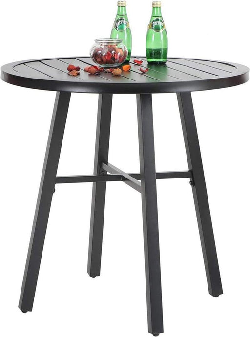 28 Inch Patio Table, Outdoor round Weather-Resistant Metal Bistro Table - Black