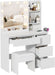 Vanity, Makeup Vanity Desk Set with Mirror & Light, Dressing Table Storage Lots with Power Strip, 3 Lighting Modes with Adjustable Brightness, 37 Inches (White) (White with Stool)