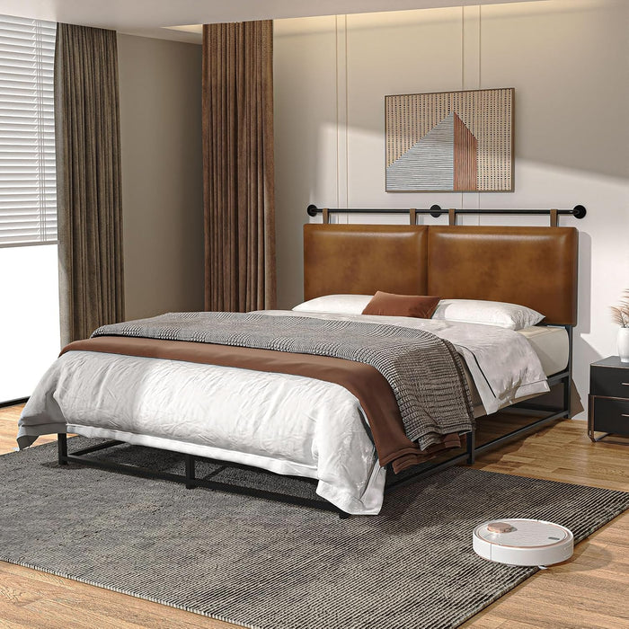 King Size Bed Headboard Wall Mount PU Leather Head Board Only Brown Hanging Head Boards, Industrial Pipe Modern Bed Backboard for Bedroom(Brown Leather, King)