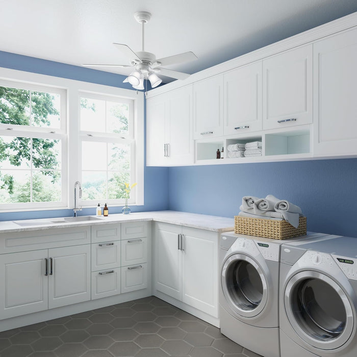 44 Inch Indoor Ceiling Fan with LED Lights - White Ceiling Fan with Pull Chain, for Bedroom, Living Room, or Kitchen, Standard Mount, No Remote, 5 Blades - Swanson 50885, Fresh White