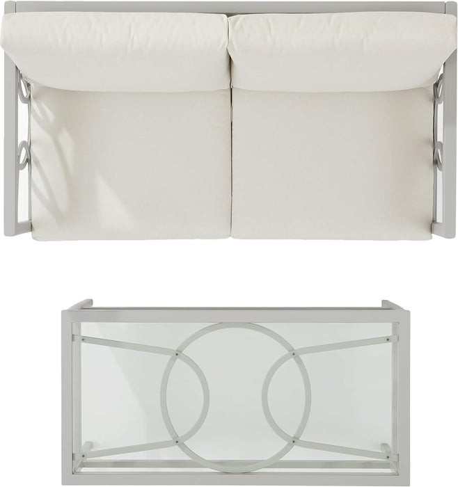 Ashford 2-Piece Outdoor Coffee Table and Loveseat Patio Furniture Set for Porch, Deck, Gray with Creme Cushions