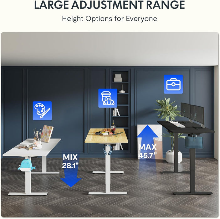60"X24" One-Piece Electric Standing Desk, 1" Thick Seamless Desktop for Home Office, Study & Multi-Monitor Setup, Black Walnut