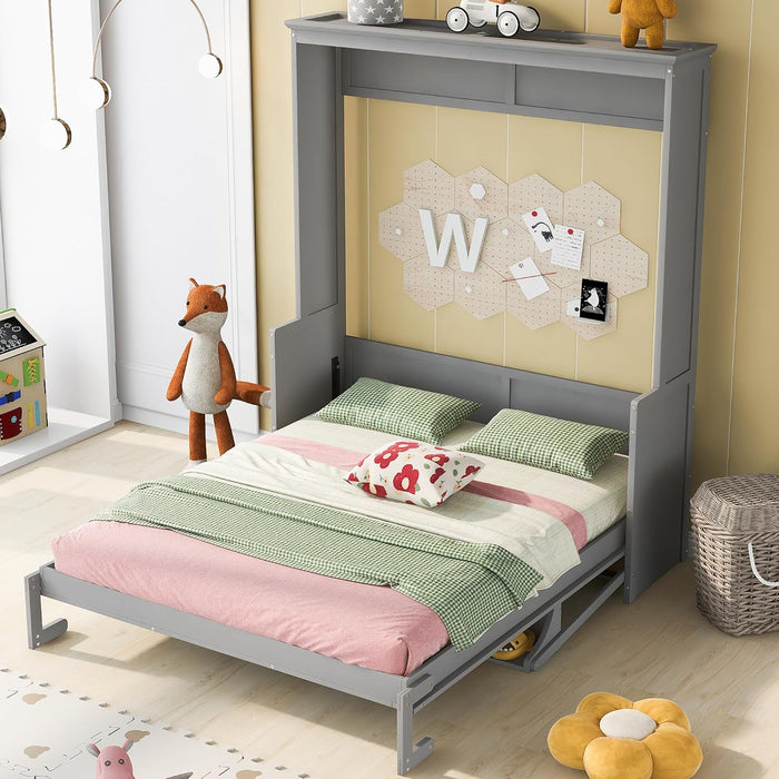 Queen Murphy Wall Bed With Grey ReclaimedPineWoodStorage