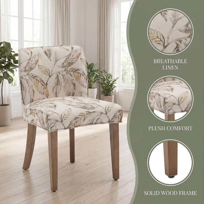 Upholstered Parsons Chair Set of 2, Linen Fabric Floral Patterned Dining Chairs with Walnut Wood Leg Cushioned Back Modern Rustic Side Chairs for Living Room/Kitchen/Dining/Restaurant
