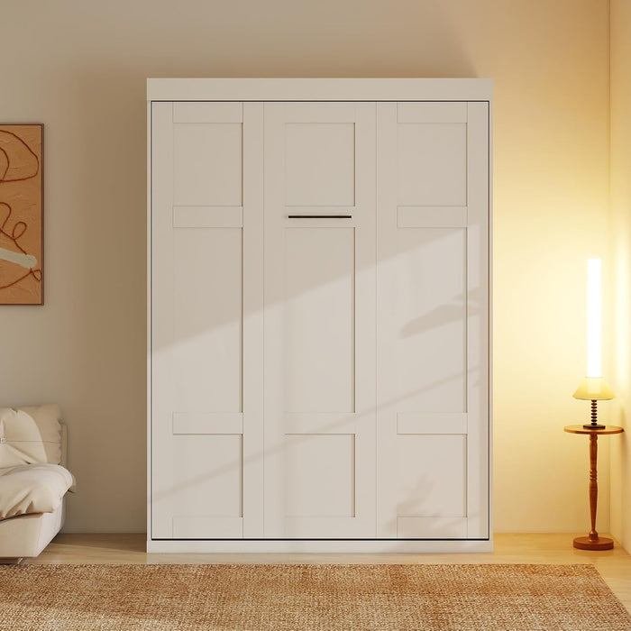 65 Inch Queen White Murphy Bed FlexibleSlatSystemEnhanced