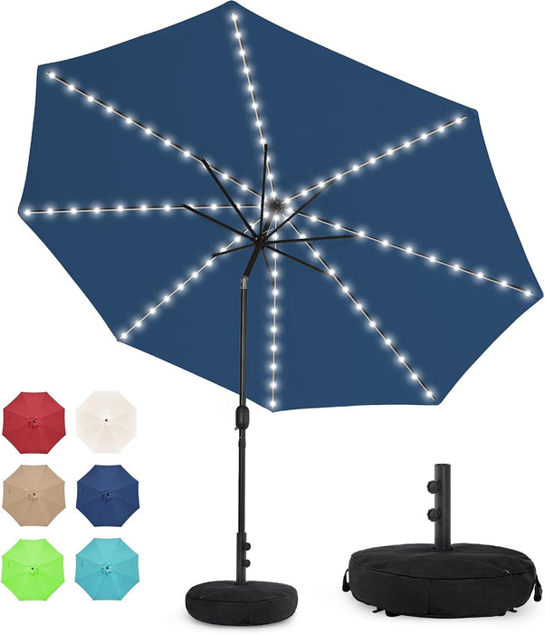 88 LED 10 FT Solar Patio Umbrella with Base, Navy
